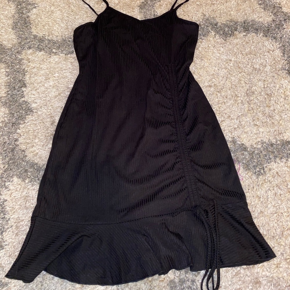drawstring ruched ruffle hem cami dress